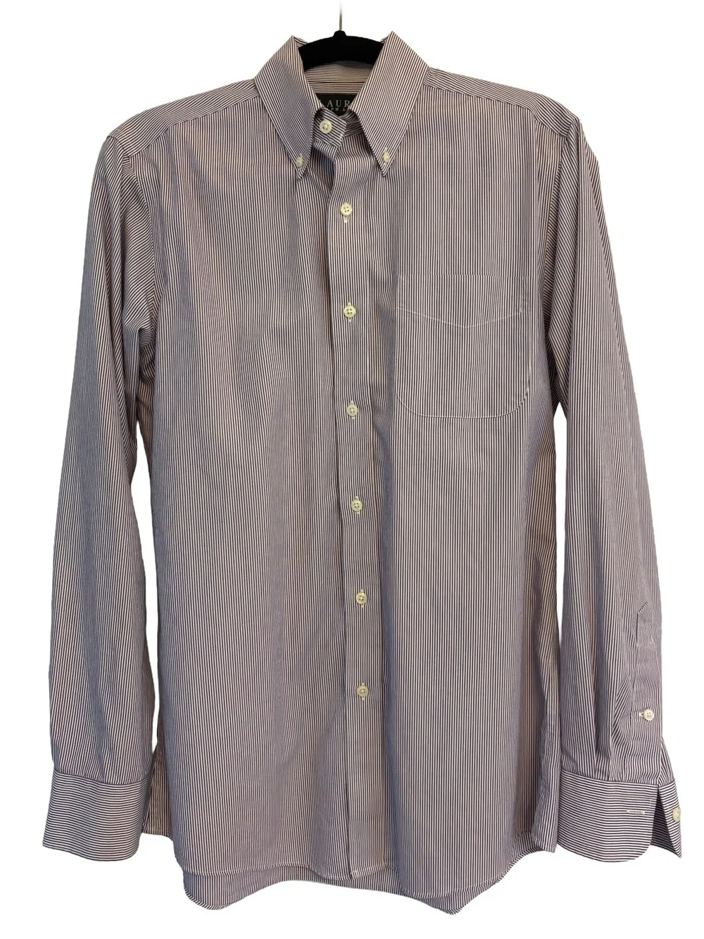Men's Ralph Lauren Slim Fit Cotton Button-Down Purple Stripe Dress Shirt Size 15